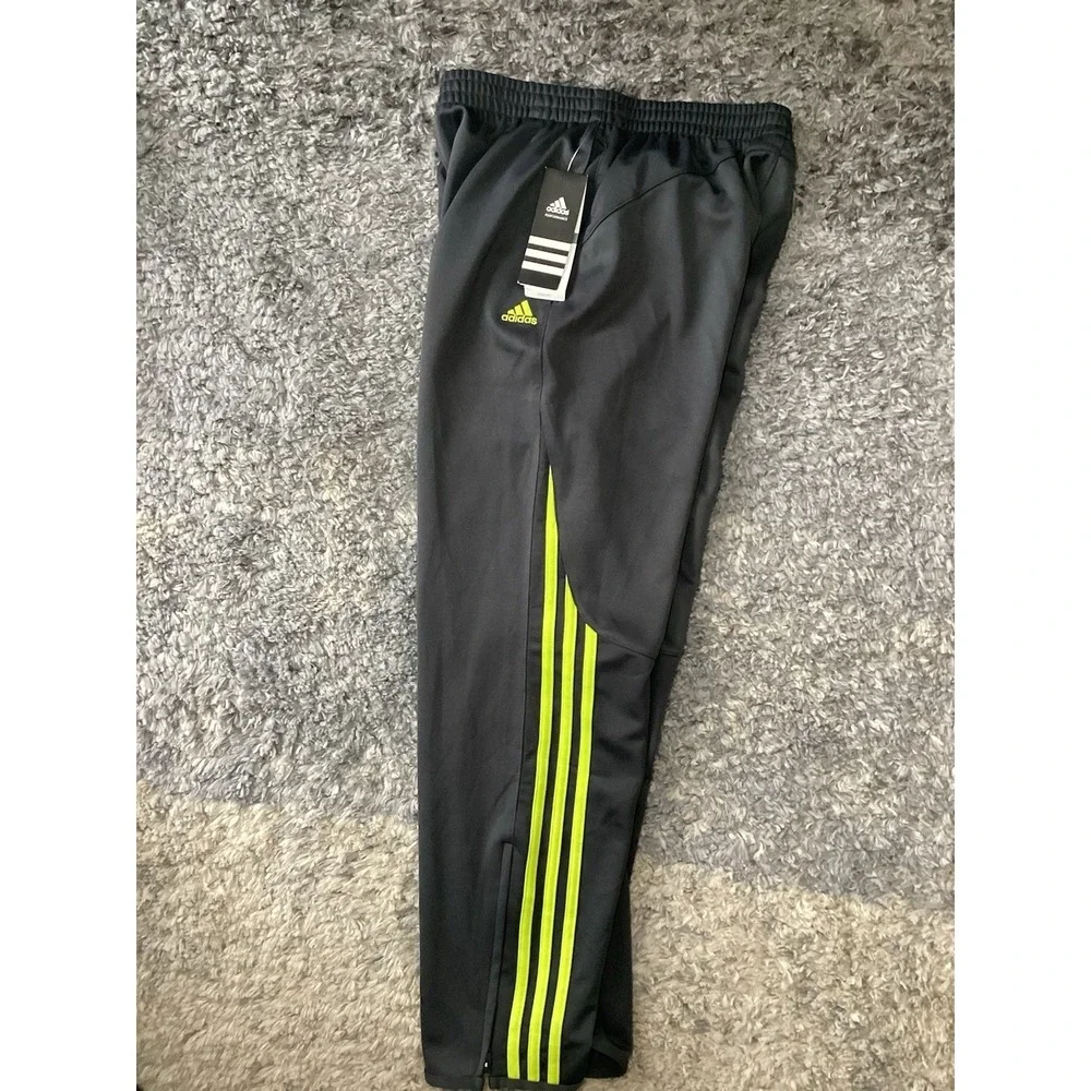 Nwt Adidas Climalite Youth‎ Large 14-16 Grey And Green Stripe Sweatpants